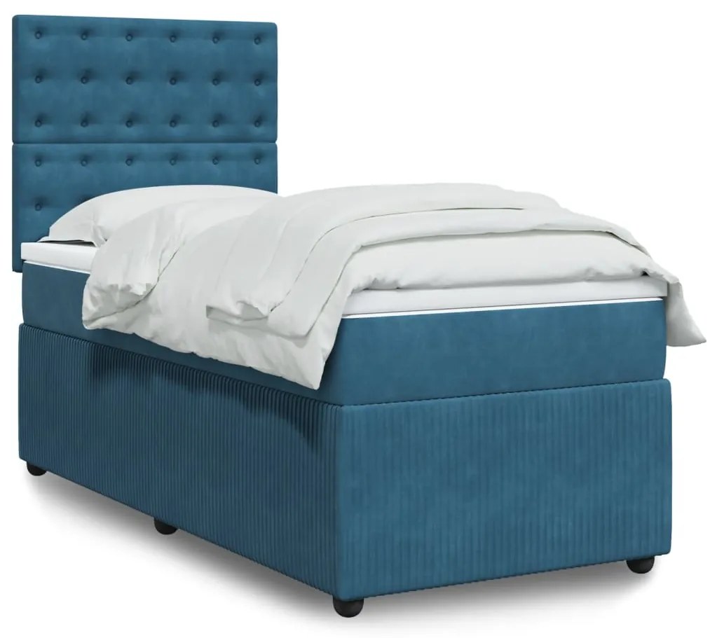 Cama boxspring com colchão 90x200 cm veludo azul