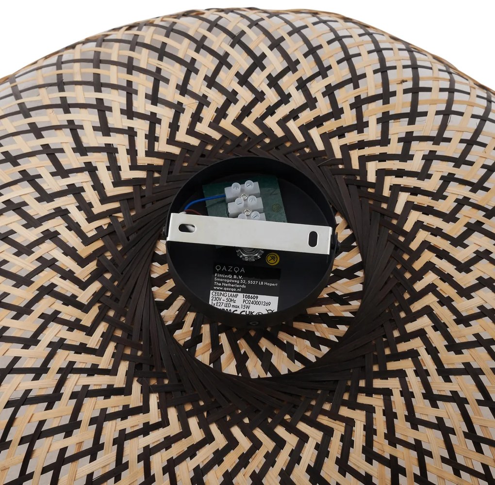 Candeeiro de Teto Art Déco Preto em Bambu 60 cm - Alka