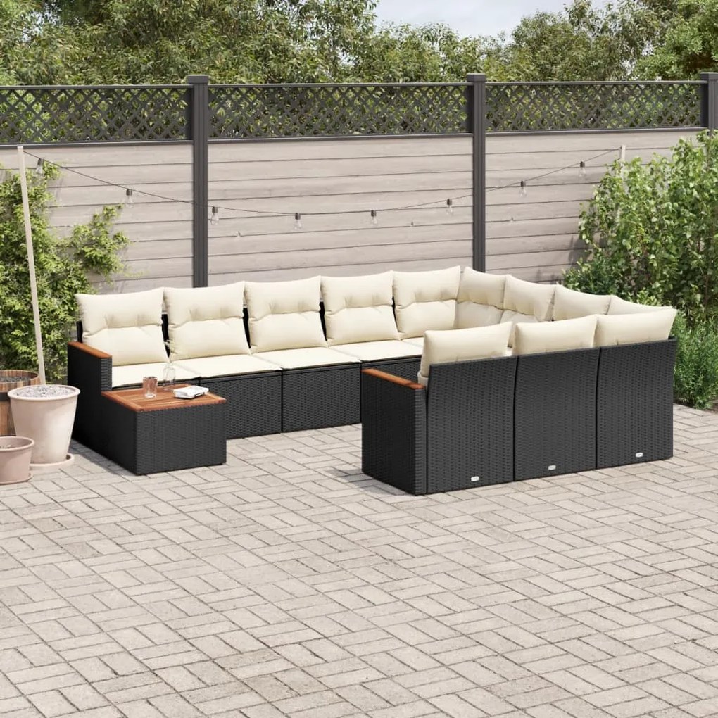 11 pcs conjunto sofás de jardim c/ almofadões vime PE preto
