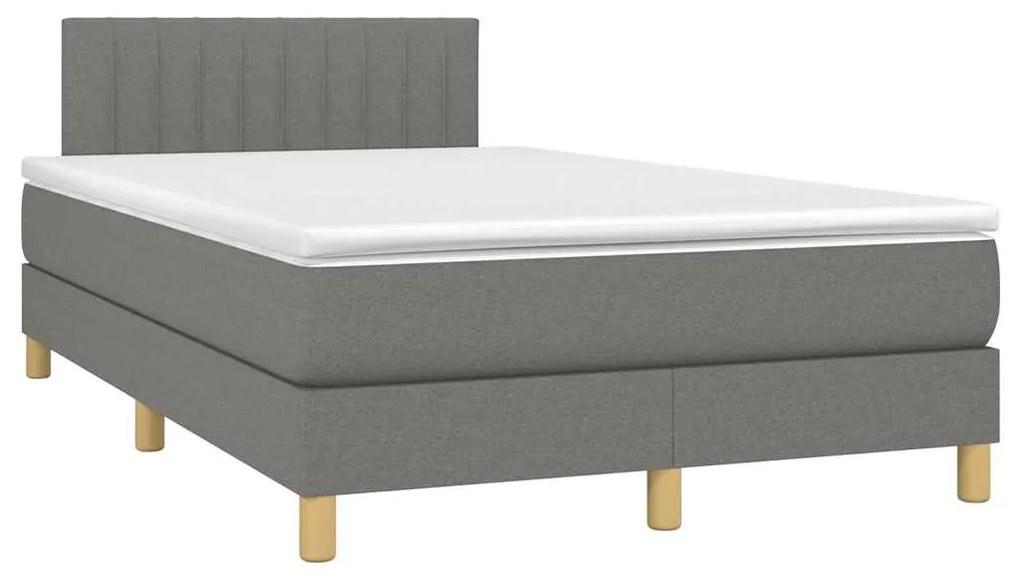 Cama box spring c/ colchão e LED 120x190 cm tecido cinza-escuro
