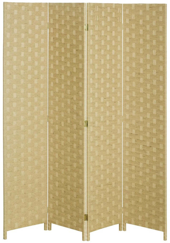 HOMCOM Biombo Separador Ambientes 4 Painéis Dobrável Corda Papel Estilo Moderno 1595x1695 cm Marrom Elegante