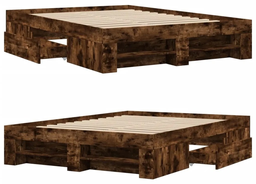 Estrutura de cama s/ colchão derivados madeira carvalho fumado