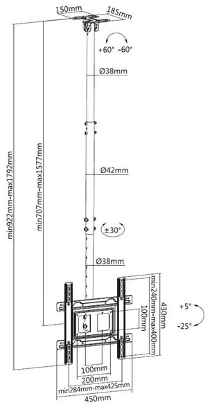 Suporte para Teto TV 32 "-70" CROMAD