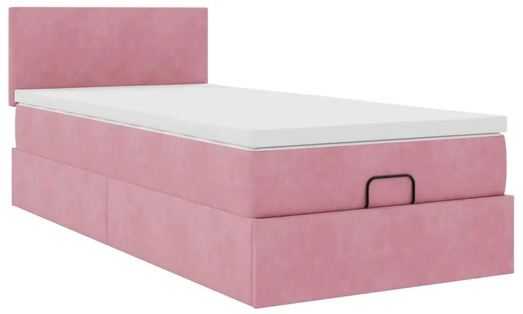 Estrutura de cama otomana com colchão rosa 90x200cm veludo