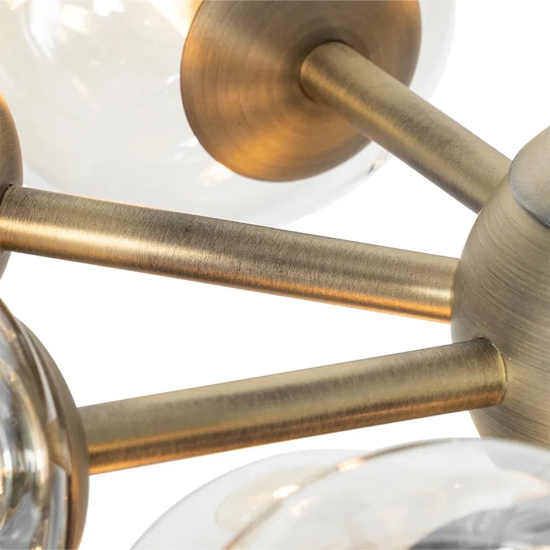 Candeeiro de suspensão em bronze com vidro âmbar 13 luzes - Bianca Art Deco