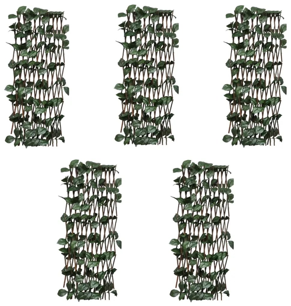 vidaXL Cercas treliça salgueiro c/ folhas artificiais 5 pcs 180x60cm