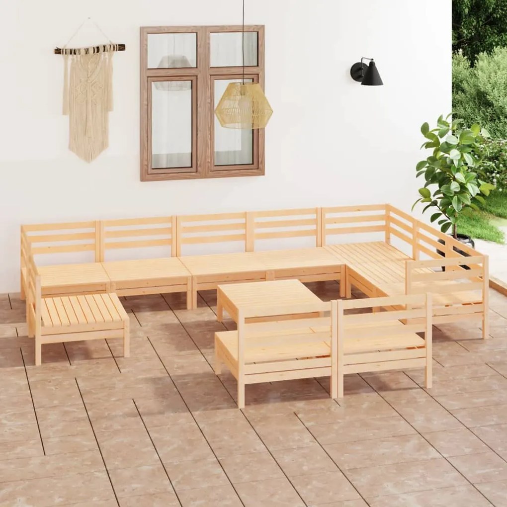 11 pcs conjunto lounge de jardim pinho maciço