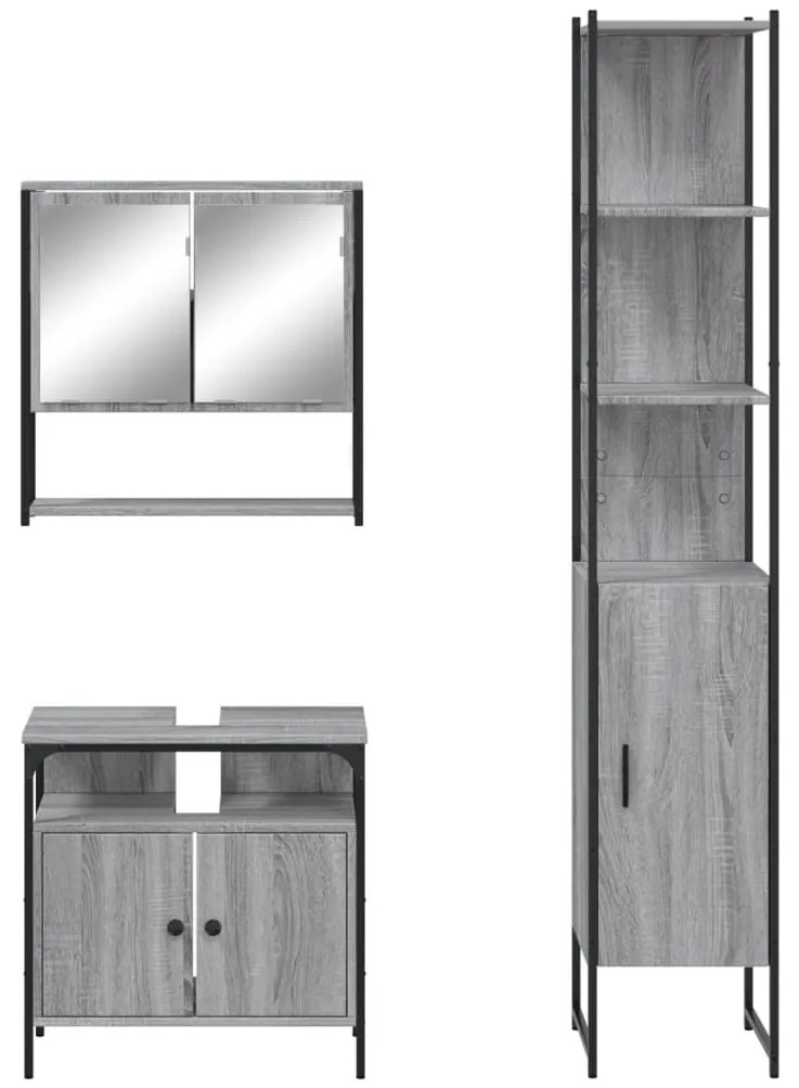 3 pcs Conjunto móveis casa de banho madeira proc. cinza sonoma
