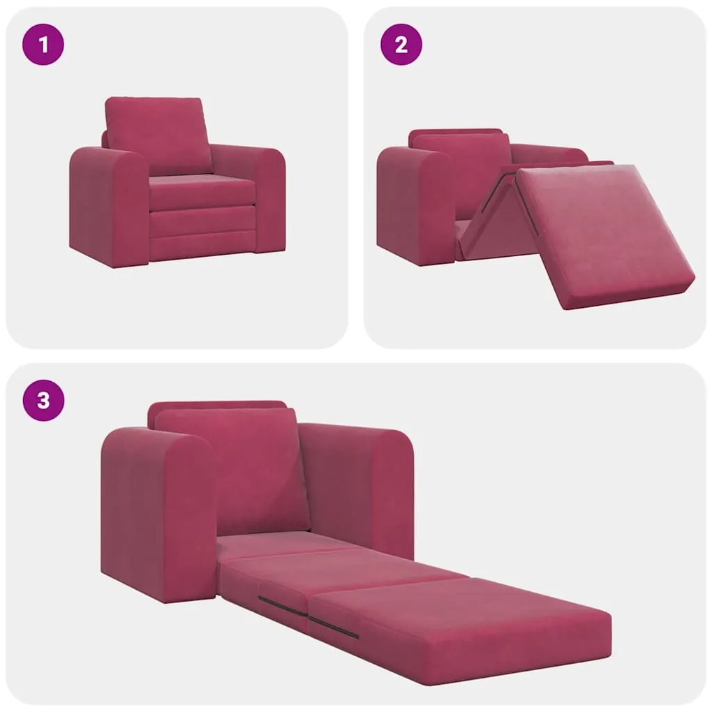 Sofá Cama 2 em 1 Vinho 98x71x83 cm Veludo