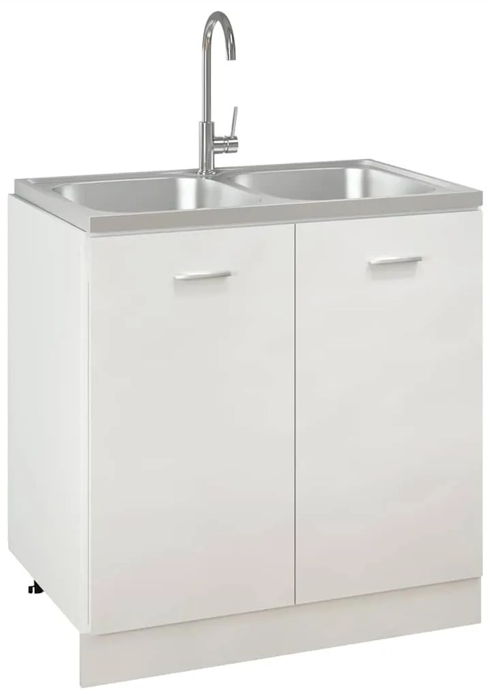 Lava-louça cozinha + cuba dupla 800x500x155mm aço inox prateado