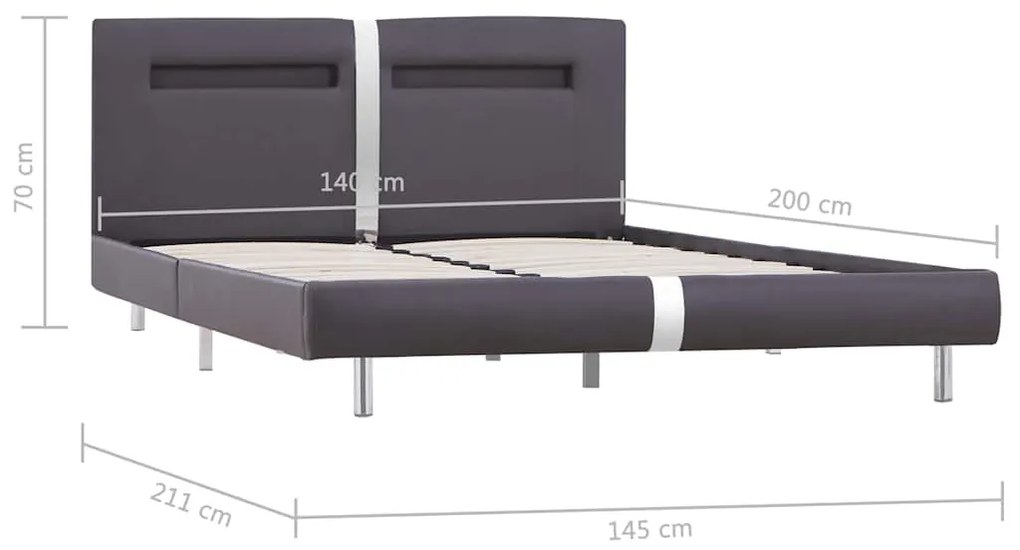 Estrutura de cama com LED 140x200 cm couro artificial preto
