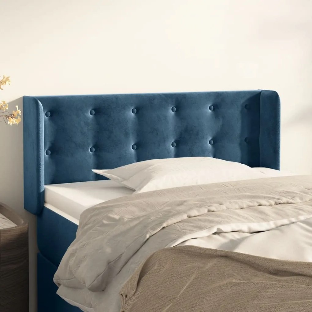 Cabeceira de cama c/ abas veludo 93x16x78/88 cm azul-escuro