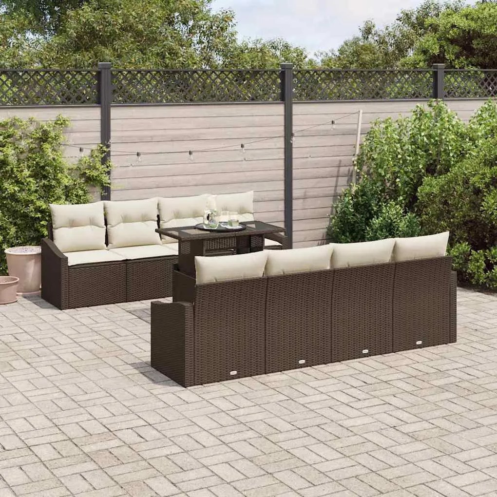 vidaXL Conjunto de sofá de jardim de 7 peças com almofadas de rattan sintético marrom.