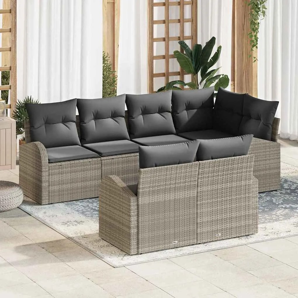 vidaXL Conjunto de Sofá de Jardim com almofada 7 pcs Cinzento-claro