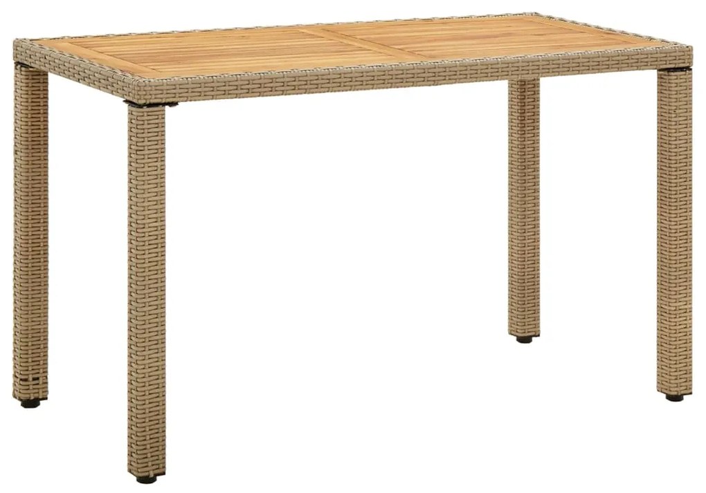vidaXL Mesa de jardim 123x60x74 cm vime PE e acácia maciça bege