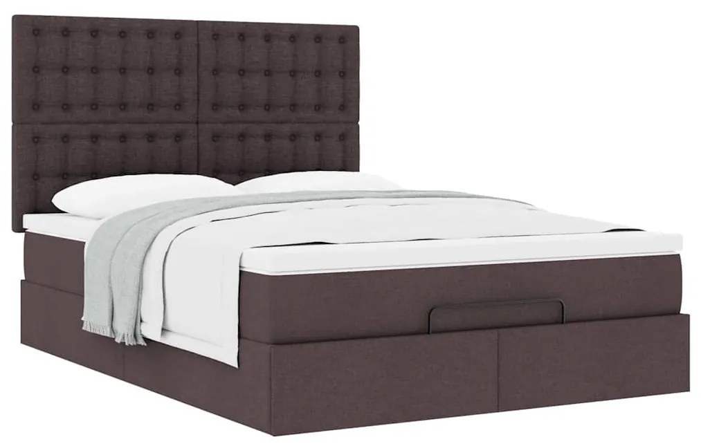 Estrutura cama otomana colchão 140x200cm tecido castanho escuro