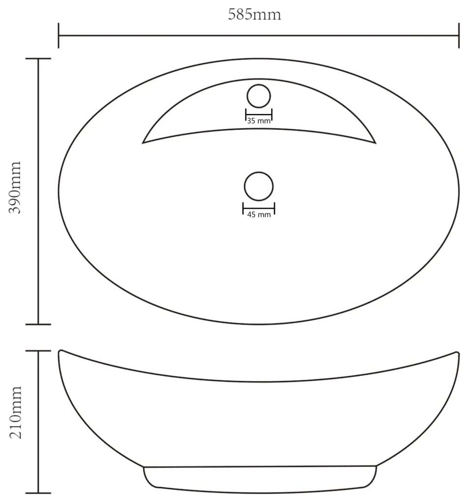 Lavatório luxuoso oval 58,5x39 cm cerâmica branco mate