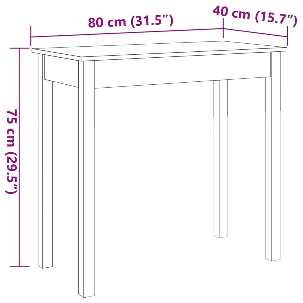 Mesa consola 80x40x75 cm madeira de pinho maciça castanho mel