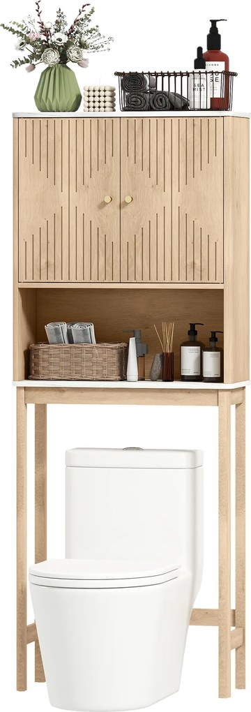 Móvel de casa de banho 66 x 25 x 168 cm, armário de casa de banho com porta dupla e prateleiras cor de carvalho