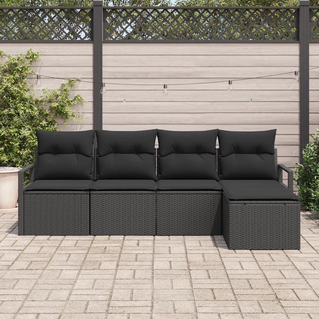 Conjunto de Sofá de Jardim VidaXL 5 Peças com Almofadas Preto Vime Pol