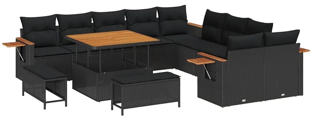 Conjunto de Sofás de Jardim vidaXL de 13 Peças com Almofadas Preto Pol