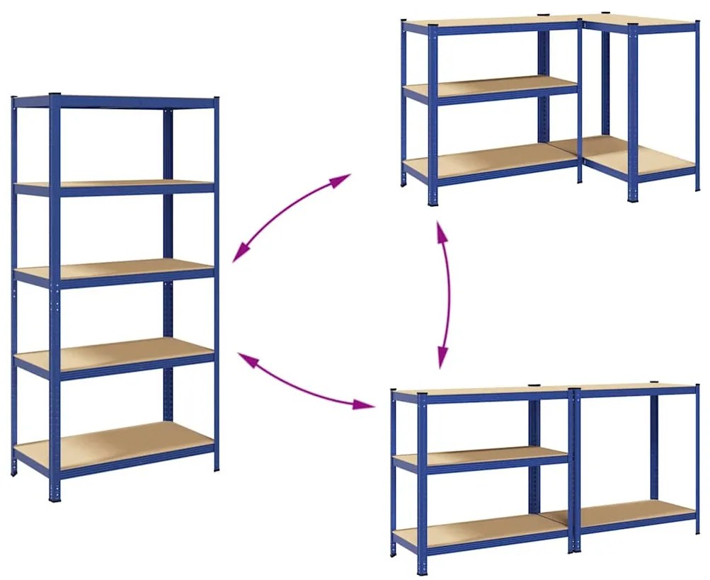 5-Layer Storage Shelf Blue Steel&amp;Madeira de engenharia
