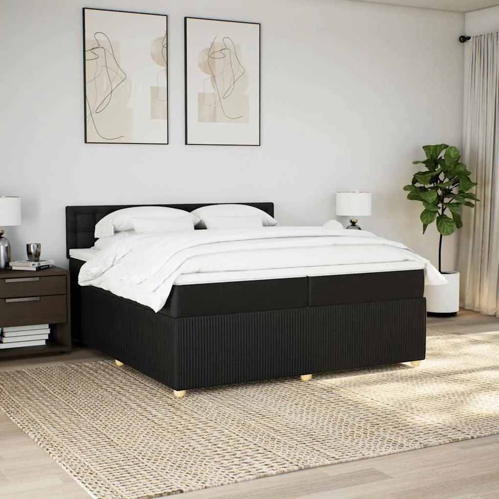 Cama com molas/colchão 200x200 cm tecido preto