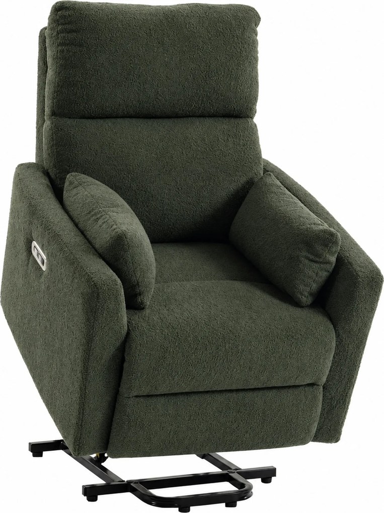 HOMCOM Poltrona elevatória com massagem e aquecimento, poltrona relax elétrica em Teddyfleece para idosos, Verde escuro | Aosom Portugal