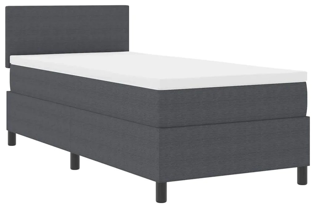 Cama Box Spring com Colchão Cinza Escuro 80x200 cm Tecido de Corduroy