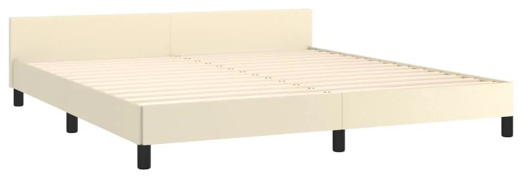 Estrutura de cama c/ cabeceira couro artificial 160x200cm creme