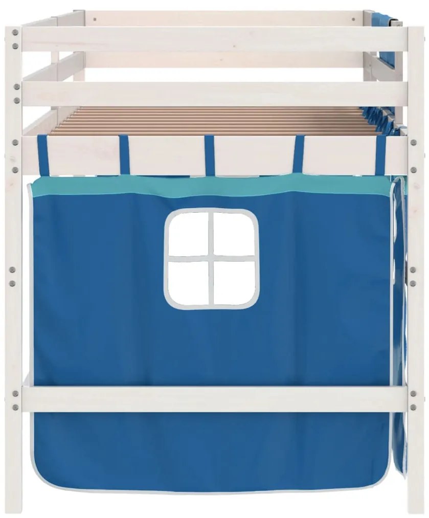 Cama alta p/ criança c/ cortinas 90x190 cm pinho maciço azul