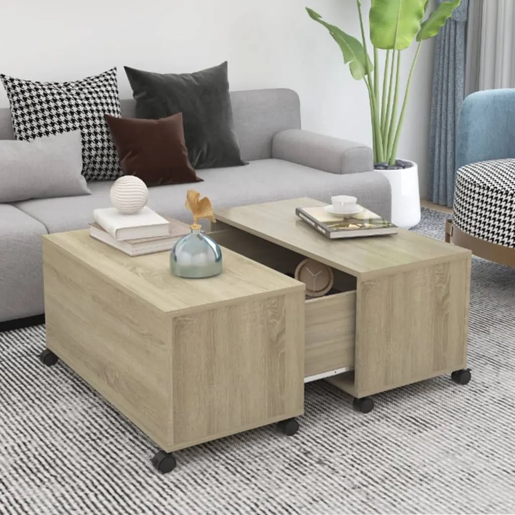 vidaXL Mesa de centro 75x75x38 cm contraplacado carvalho sonoma
