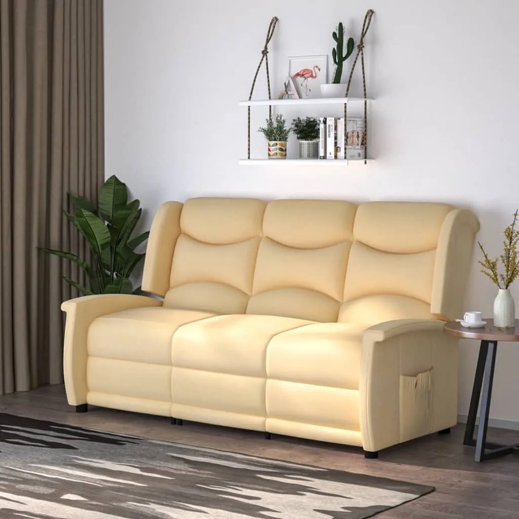 vidaXL Sofá reclinável 3 lugares tecido microfibra cor creme