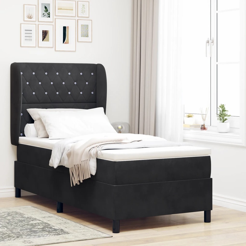 Cama Box Spring com Colchão vidaXL Preta 90x190 cm Veludo