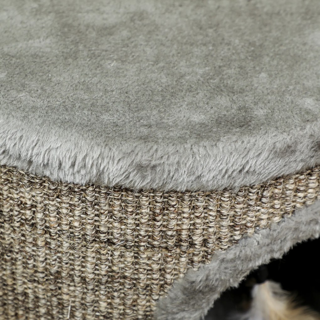 Casa para Gatos 3 em 1 Banco Apoio para os Pés e Cama com Arranhador e Brinquedo Pendurado 36x36x38 cm Cinzento