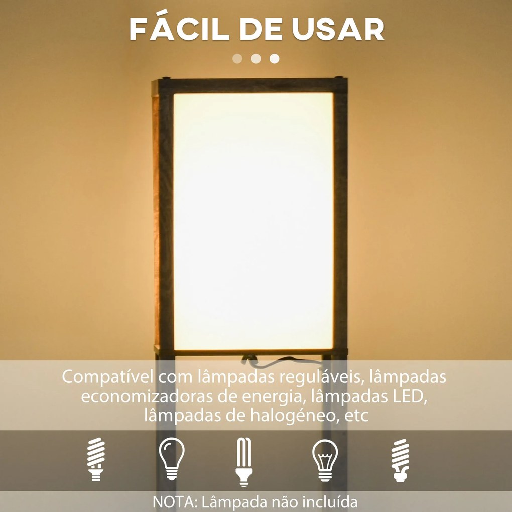 Candeeiro de Pé de Madeira com 3 Prateleiras De Armazenamento para Lâm