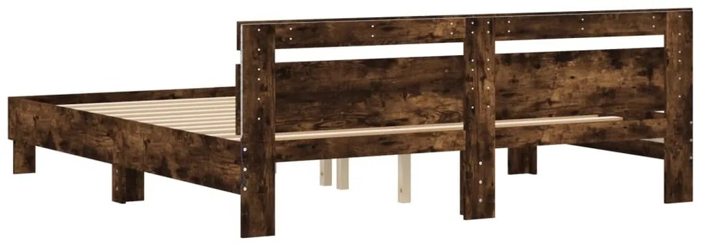 Estrutura cama c/ cabeceira/luzes LED 180x200cm carvalho fumado