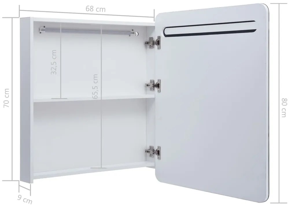 Armário espelhado para casa de banho com LED 68x9x80 cm