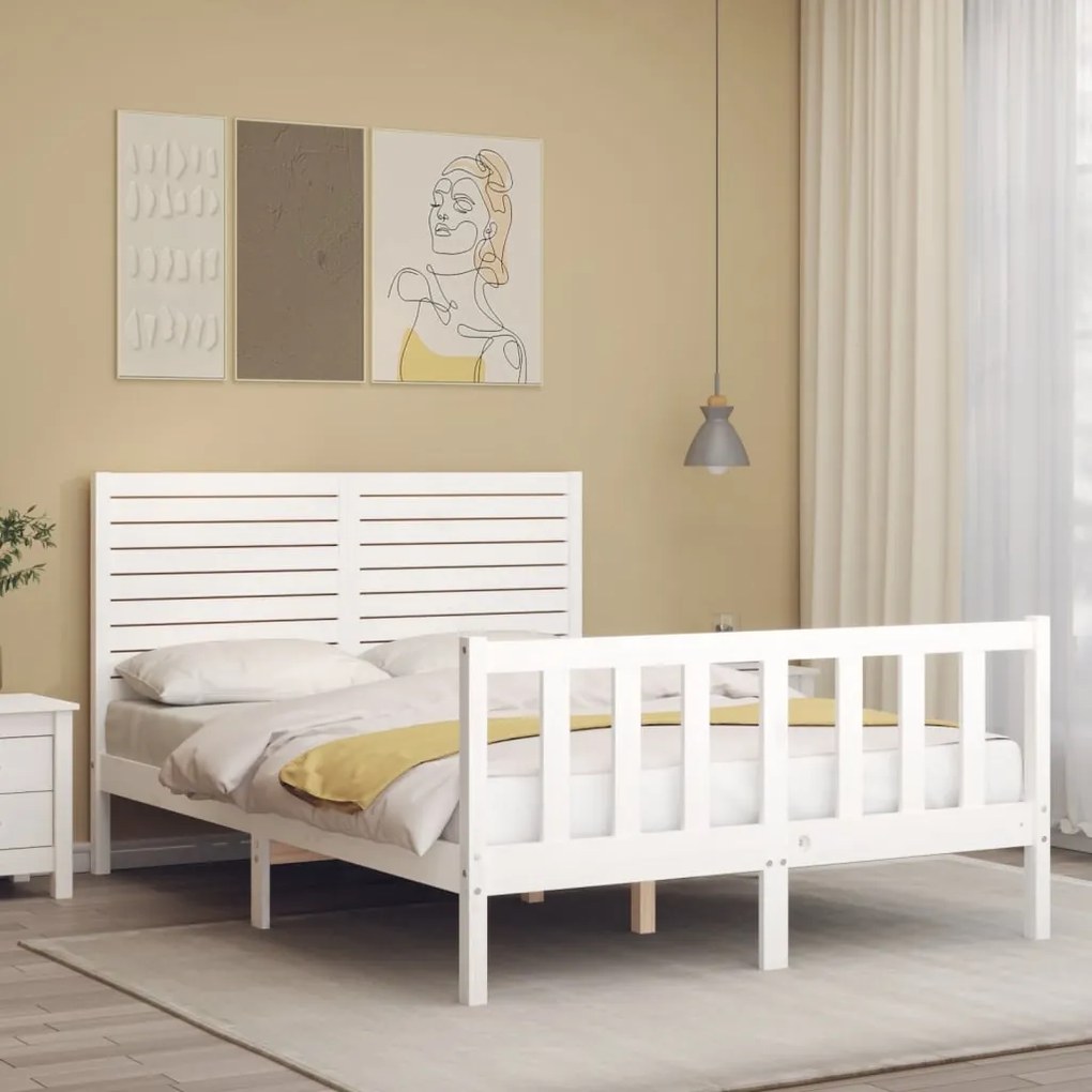 Estrutura de cama com cabeceira 120x200cm madeira maciça branco