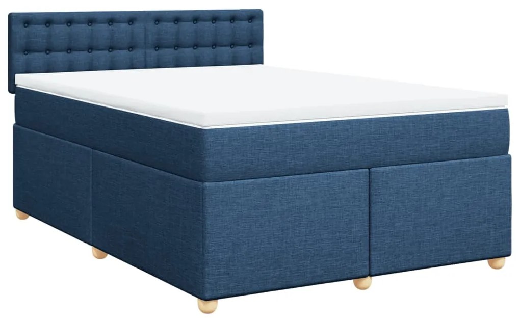 Cama com molas/colchão 160x200 cm tecido azul