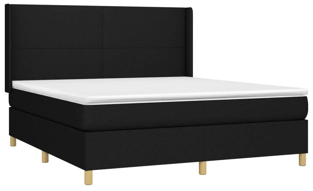 Cama box spring c/ colchão e LED 180x200 cm tecido preto