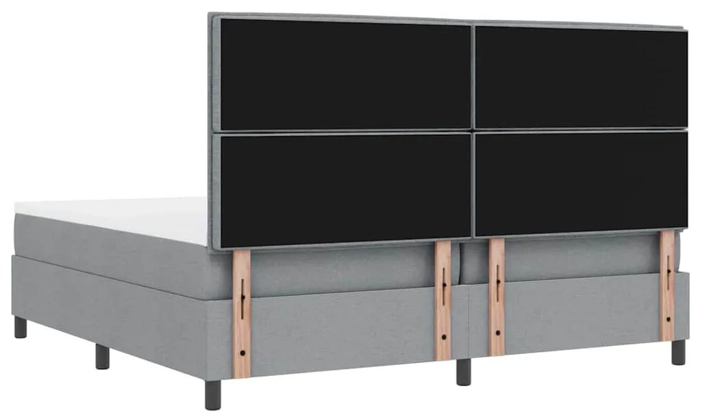 Cama com estrado e colchão, luz LED, cinza claro, 200 x 200 cm, tecido