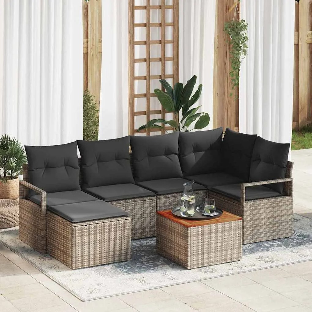 vidaXL Conjunto de Sofá de Jardim 7 pcs Cinzeto Rattan Sintético