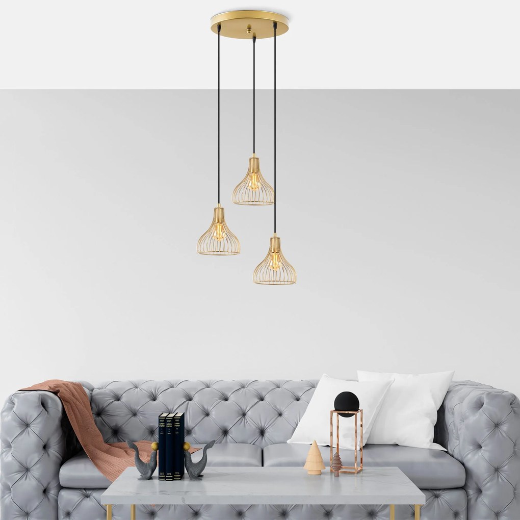 Candeeiro de Teto Telyildo – Dourado Brilhante – 44 x 44 x 117 cm