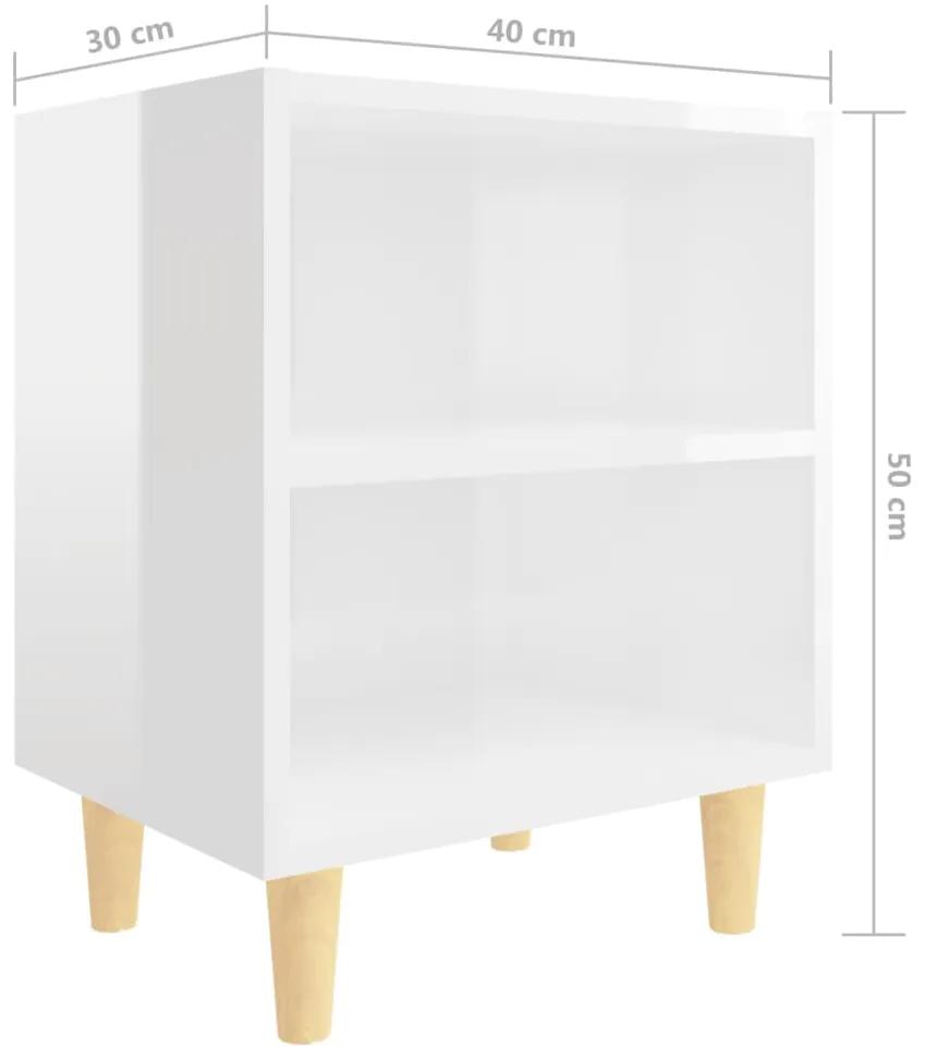 Mesa de cabeceira pernas madeira 40x30x50 cm branco brilhante