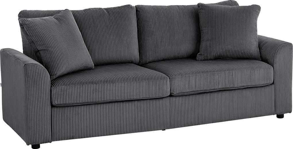 HOMCOM Sofá de 3 Lugares Sofá de Sala de Estar 212x80x88 cm Estofado em Veludo Canelado com 2 Almofadas Desenho Moderno Cinza | Aosom Portugal