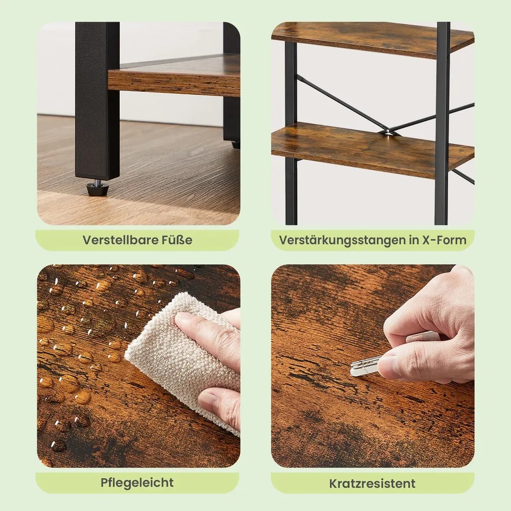 Estante de livros 30 x 66 x 186 cm com 6 prateleiras com estrutura de aço castanho-preto