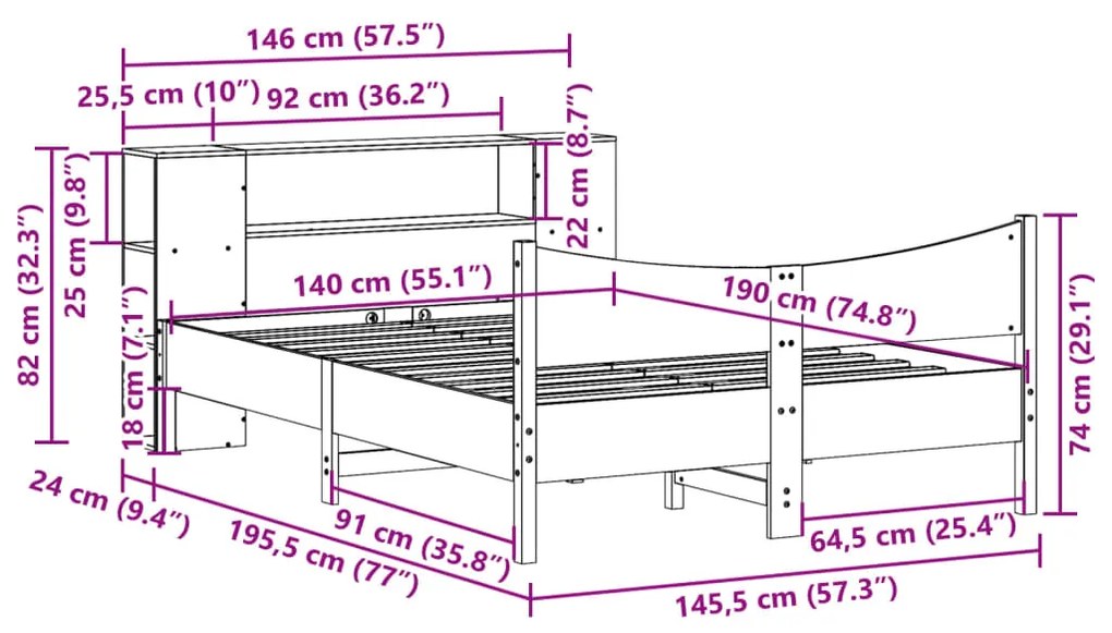 Cama sem colchão 140x190 cm pinho maciço castanho-mel