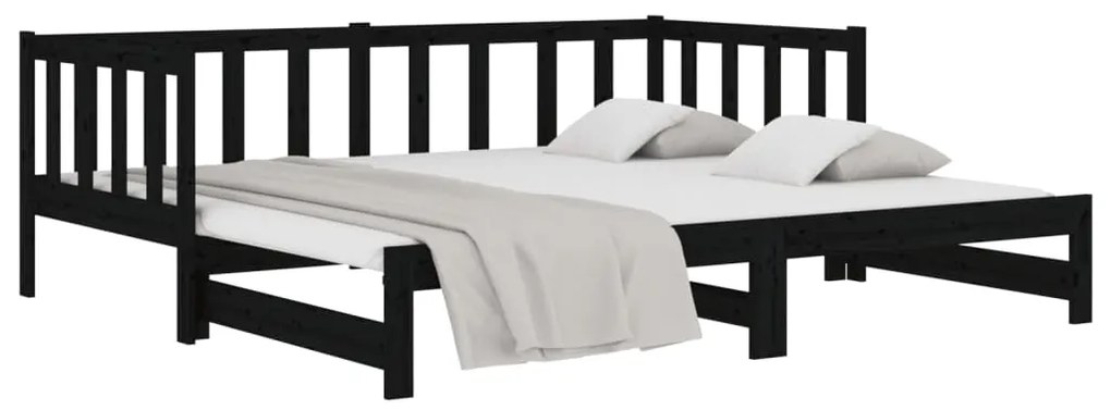 Estrutura sofá-cama de puxar 2x(90x190) cm pinho maciço preto