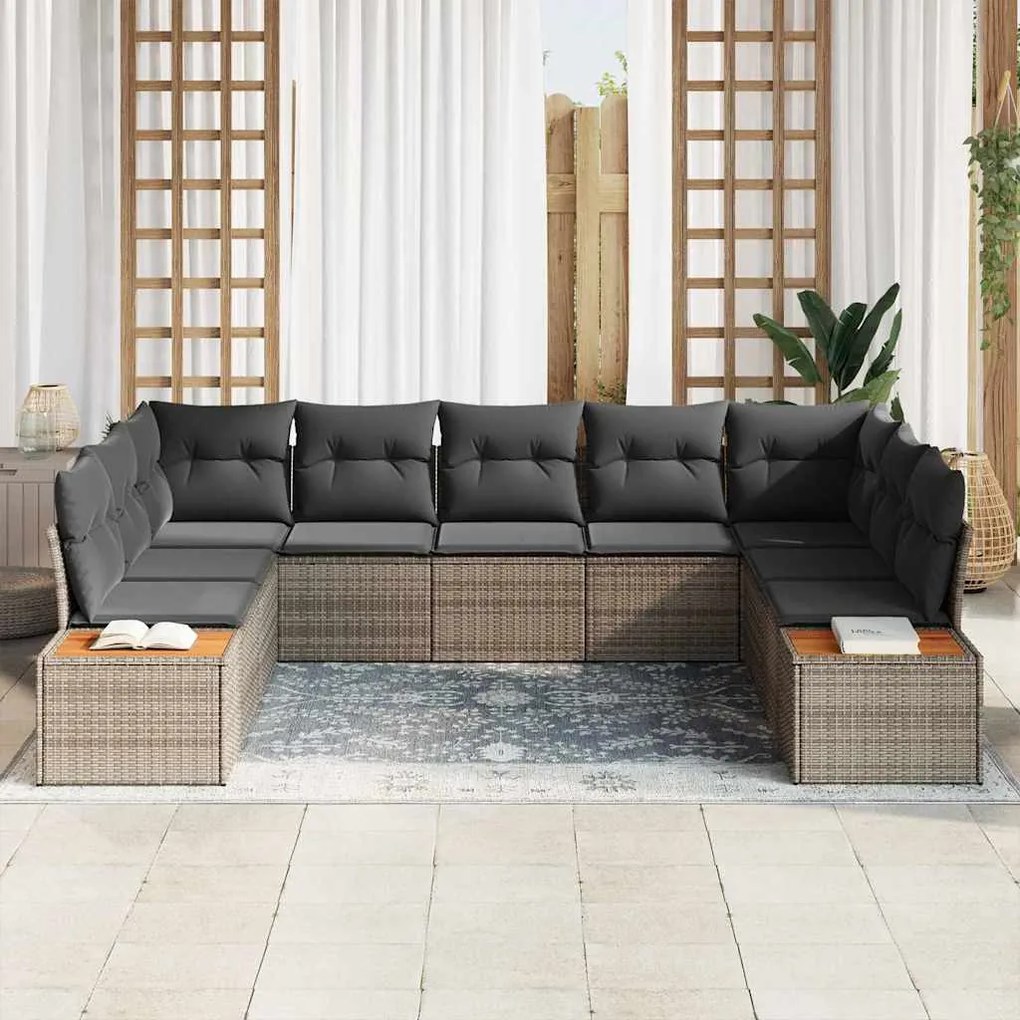 Conjunto de Sofá de Jardim 5 Peças com Almofadas Cinzas em Rattan e Po